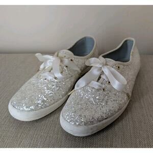 Keds Kate Spade Champion Size 9.5 White Sparkle Glitter Sneakers